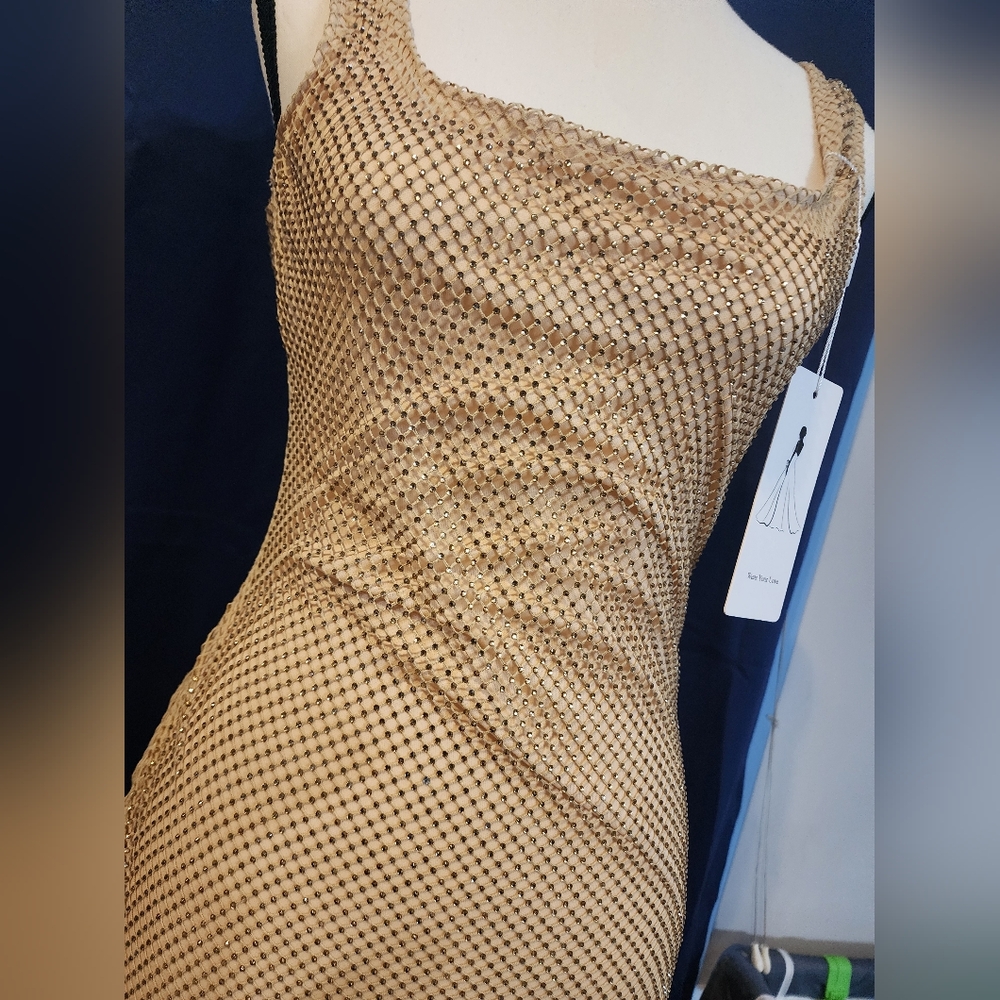 Gold Mesh Dress with Rhinestones